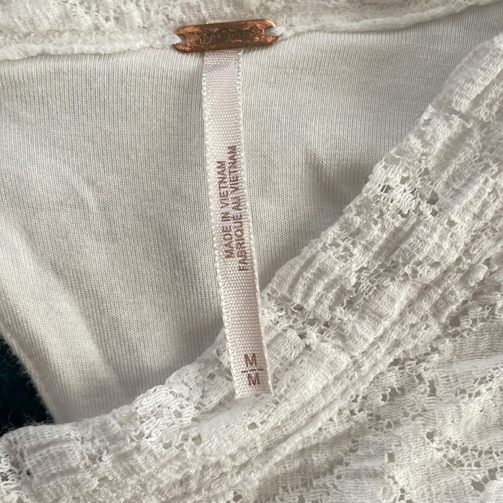 Free People Jasmine Floral Lace White Boho Puff Sleeve, Open Back,size Medium - Picture 6 of 7